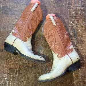 Hondo Boots Womens 6.5 B Western Boot Ivory Brown Leather Cowgirl Distressed